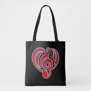 Bolsa Tote Vibrações Amor Musical Coração Vermelho Nota Music