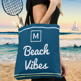 Bolsa Tote Vibrações da Praia Azul Marinho Verão Chic Monogra