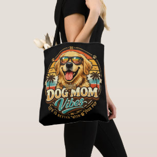 Bolsa Tote Vibrações de Mãe de Cachorro Retrô Golden Retrieve