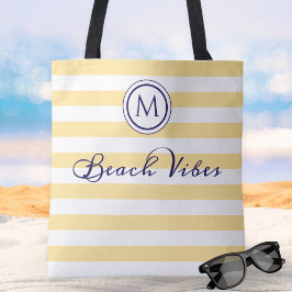 Bolsa Tote Vibrações de Praia Amarelo Branco Listra Monograma