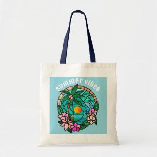 Bolsa Tote Vibrações de Verão, Cena de Praia de Verão Tropica