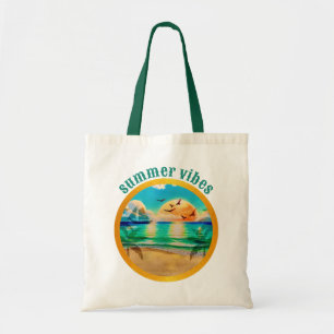 Bolsa Tote Vibrações de Verão, Design de Pôr do Sol na Praia 