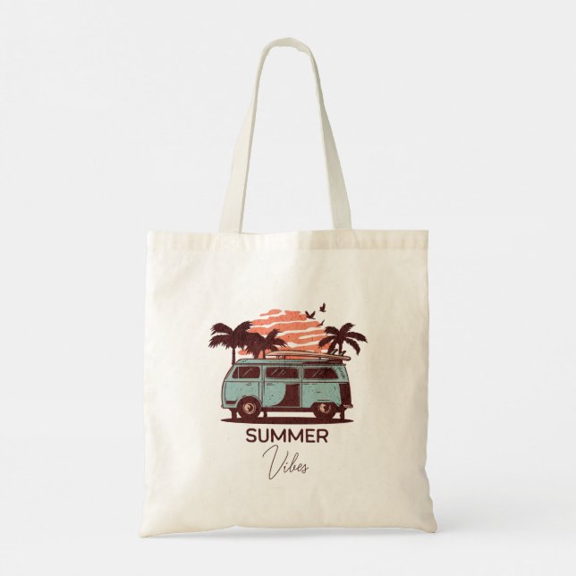 Bolsa Tote Vibrações de Verão do Pôr do Sol Retro (Verso)
