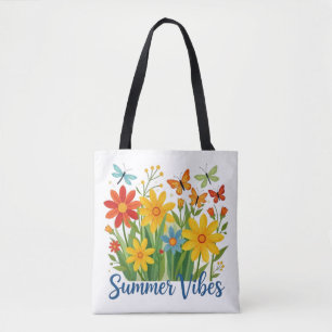 Bolsa Tote Vibrações de Verão Floral com Borboletas