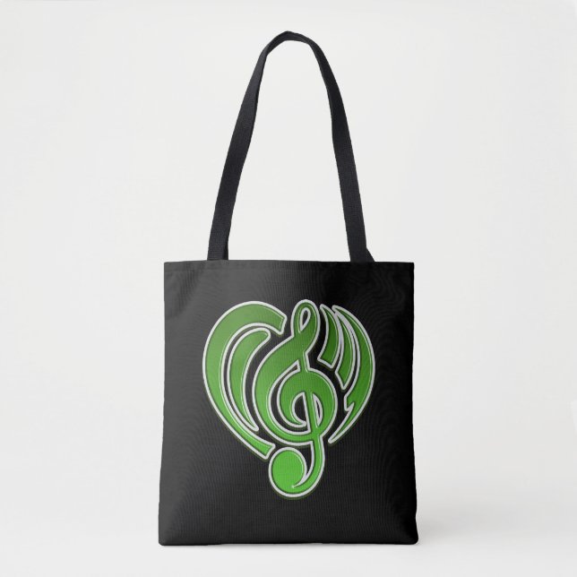 Bolsa Tote Vibrações Musical Love Green Heart Music Note DJ (Frente)
