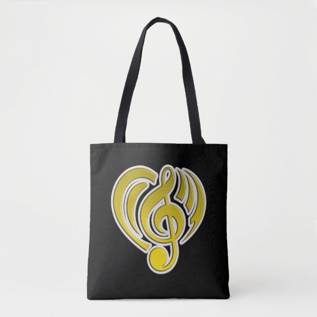 Bolsa Tote Vibrações Musical Love Yellow Heart Music Note DJ (Frente)