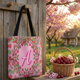 Bolsa Tote Vibrações Vermelhas de Cereja Kawaii Estética Fofo