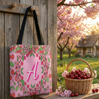 Bolsa Tote Vibrações Vermelhas de Cereja Kawaii Estética Fofo
