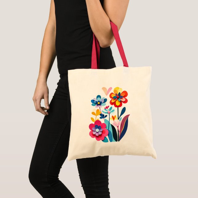 Bolsa Tote Vibrant Abstract Paper Cut Flowers Botanical (Frente (produto))