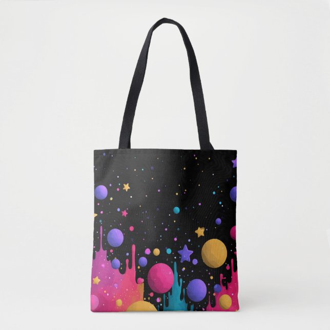 Bolsa Tote Vibrant Cosmic Drip Abstract Space Art (Frente)