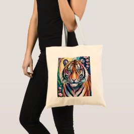 Bolsa Tote Vibrant Fantasy Tiger Portrait | Exótico