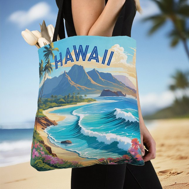 Bolsa Tote Vibrant Hawaii Beach Tropical Paradise Painting (Vibrant Hawaii Beach Tropical Paradise Painting Tote Bag)