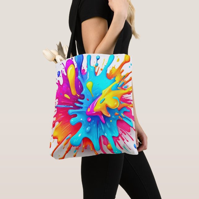 Bolsa Tote Vibrant Neon Paint Splash Art (Close Up)