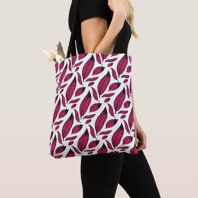 Bolsa Tote Vibrant Pink Feather Pattern (Close Up)