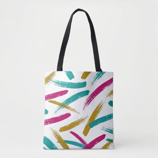 Bolsa Tote Vibrant Strokes,Teal, Magenta & Mustard pattern (Frente)