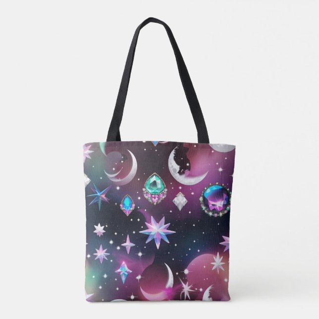 Bolsa Tote Vibrant Tourmaline Opal Celestial Moon Phases (Verso)
