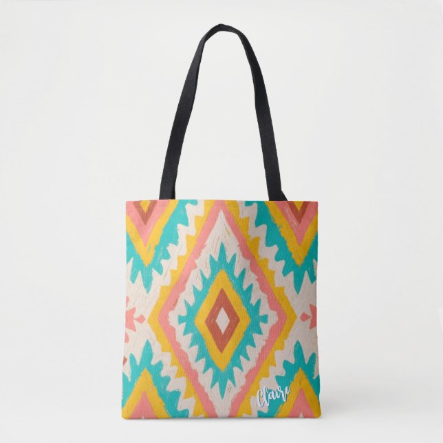 Bolsa Tote Vibrant Tribe, Bold Geometric Boho Pattern (Frente)