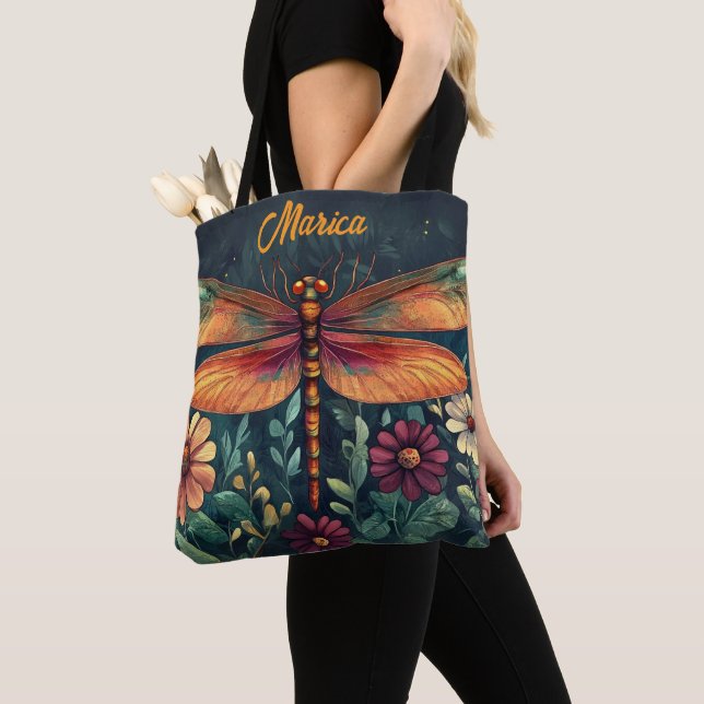 Bolsa Tote Vibrante Dragonfly Floral Shades Laranja Vermelho  (Close Up)