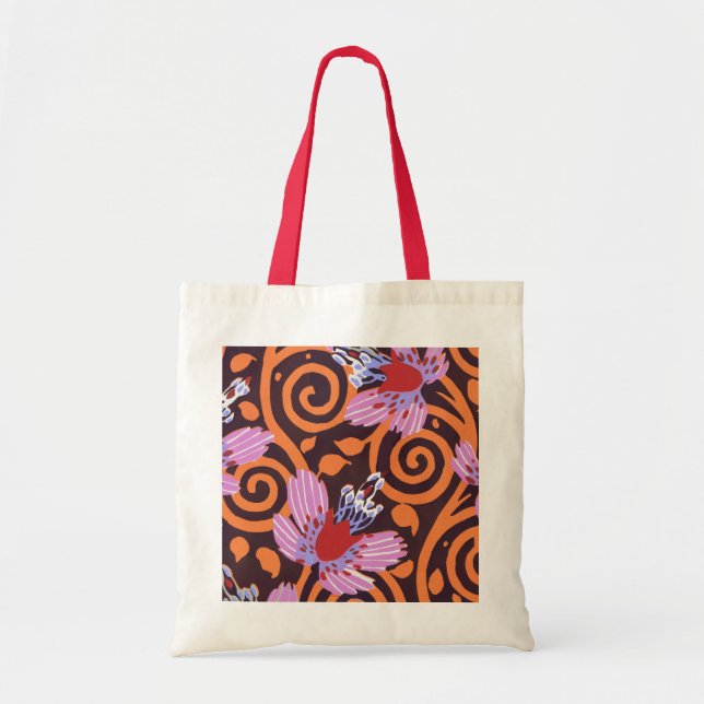 Bolsa Tote Vibrante Flor Art Déco com Redemoinho Rosa e Laran (Frente)