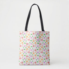 Bolsa Tote Vibrantes Flores e Folhas de Primavera 