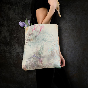 Bolsa Tote Victorian Steampunk Grunge de Aquarela Pastel