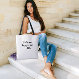 Bolsa Tote Vida ao vivo e inspirada, preto e branco