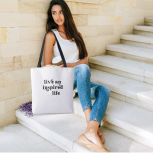 Bolsa Tote Vida ao vivo e inspirada, preto e branco