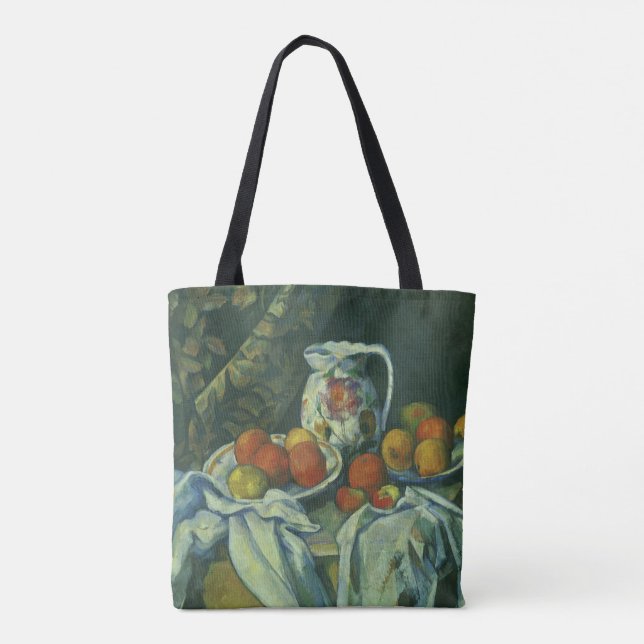 Bolsa Tote Vida contínua, cortina e Pitcher por Paul Cezanne (Verso)