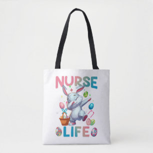 Bolsa Tote Vida de Enfermeira Fofa Coelho de Páscoa Dabbing