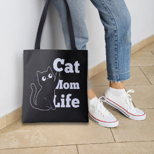 Bolsa Tote Vida de Mãe de Gato Design de Gato Preto Fofo