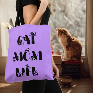 Bolsa Tote Vida de Mãe de Gato Moderna Roxa Dia das Mães Fofo