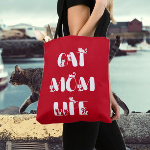 Bolsa Tote Vida de Mãe de Gato Moderna Vermelha Dia das Mães