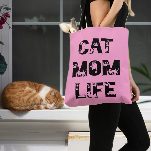 Bolsa Tote Vida de Mãe de Gato Rosa Fofo Moderno Chic Dia das (Criador carregado)