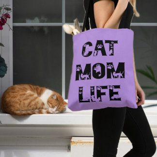 Bolsa Tote Vida de Mãe de Gato Roxo Fofo Moderno Chic Dia das
