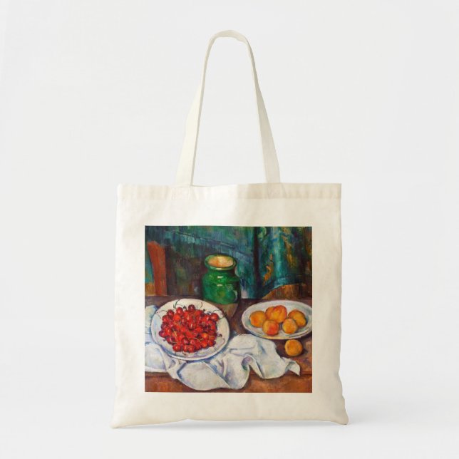 Bolsa Tote Vida de Paul Cezanne ainda com cerejas e pêssegos (Frente)