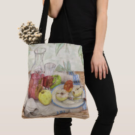 Bolsa Tote Vida estática da pintura de fruta e vinho