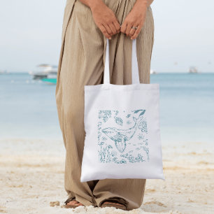 Bolsa Tote Vida Marinha Desenhada à Mão