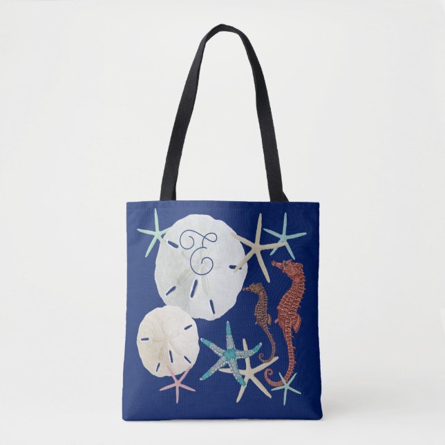 Bolsa Tote Vida Marinha Monograma Azul Marinho (Frente)