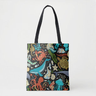 Bolsa Tote Vida marinha selvagem: vindima colorido.