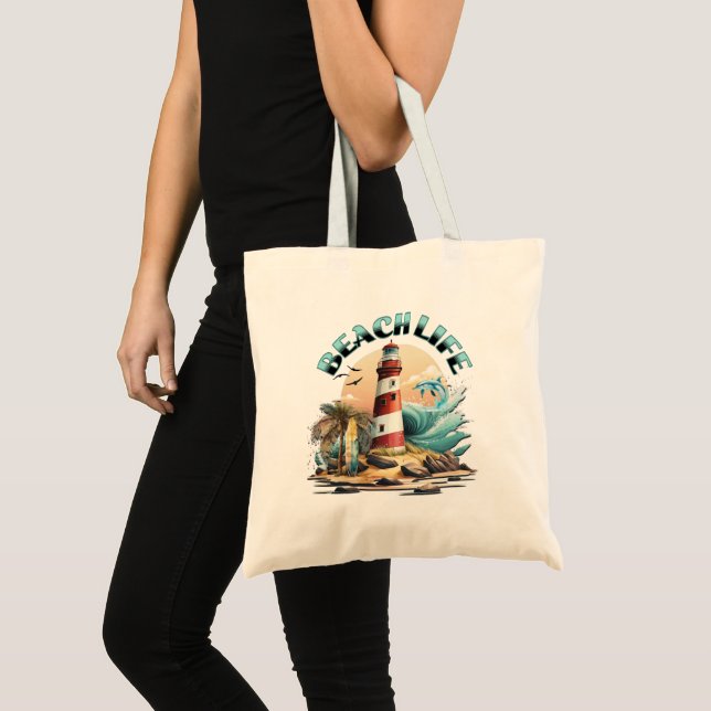Bolsa Tote Vida Personalizada na Praia (Frente (produto))