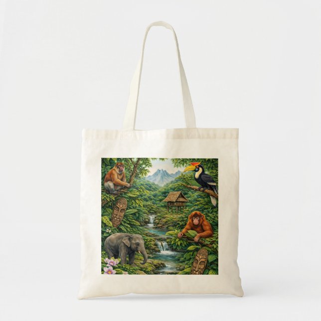 Bolsa Tote Vida Selvagem da Floresta Tropical de Bornéu (Frente)