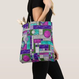Bolsa Tote Vidro Arte Teal Rosa Deco Manchado