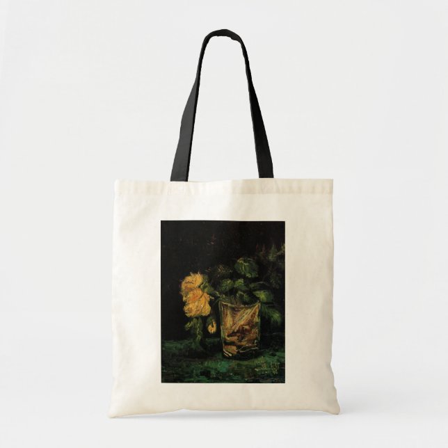 Bolsa Tote Vidro com Rosas de Vincent van Gogh (Frente)