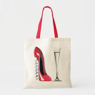 Bolsa Tote Vidro de flauta de Champagne e calçados do