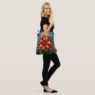 Bolsa Tote Vidro de Natal Flor Vermelho Poinsettia