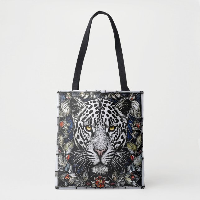 Bolsa Tote Vidro leopardo preto e branco manchado (Frente)