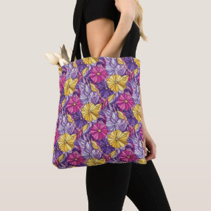 Bolsa Tote Vidro Manchado Abstrato Roxo Amarelo Rosa