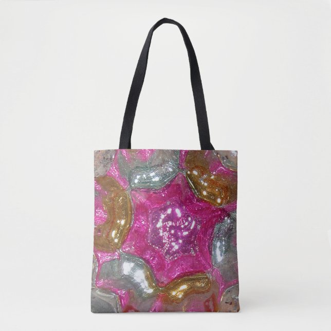 Bolsa Tote Vidro - Prata Dourada rosa Picasso - Vidro de Arte (Frente)