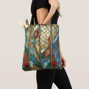 Bolsa Tote Vidro Vermelho Chefe Poppies no nascer do Sol