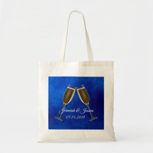 Bolsa Tote Vidros de Champagne e fundo azul